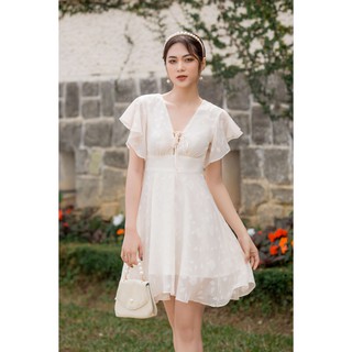 [MORI CLOSET] Đầm voan trắng hoa chìm