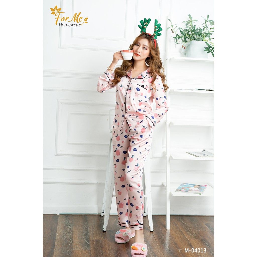 Bộ đồ ngủ, mặc nhà chất Lụa Giấy Luxury DÀI TAY QUẢ CAM 04 ,forme pijama