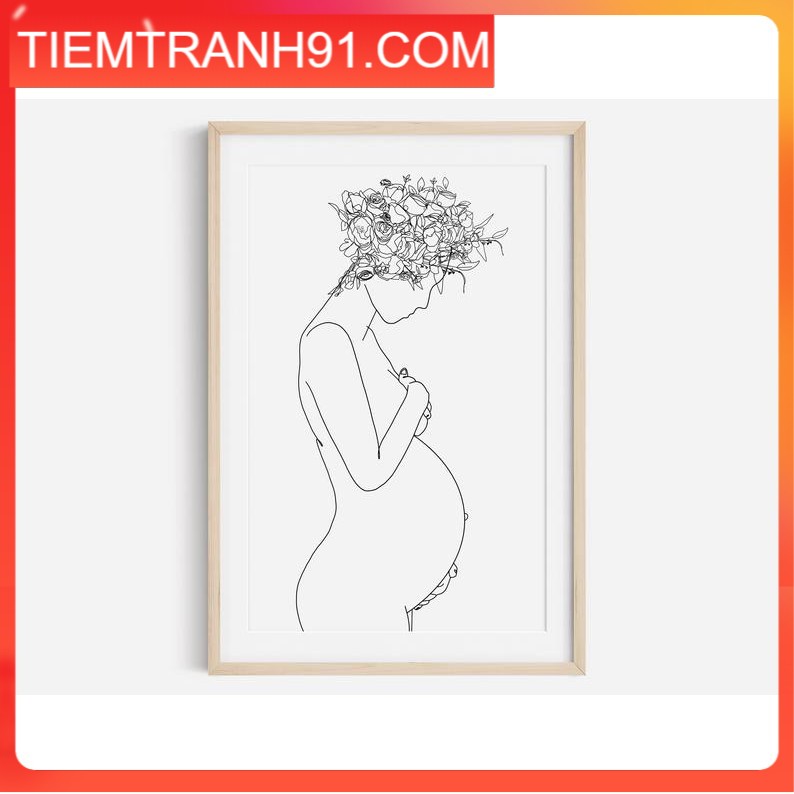 Tranh treo tường | Line art-Pregnant Line Art Print, New Baby 53 , tranh canvas giá rẻ