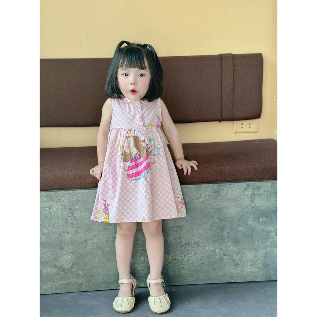 Váy hè sát nách cổ sen chất thô mát cho bé gái 1-6 tuổi