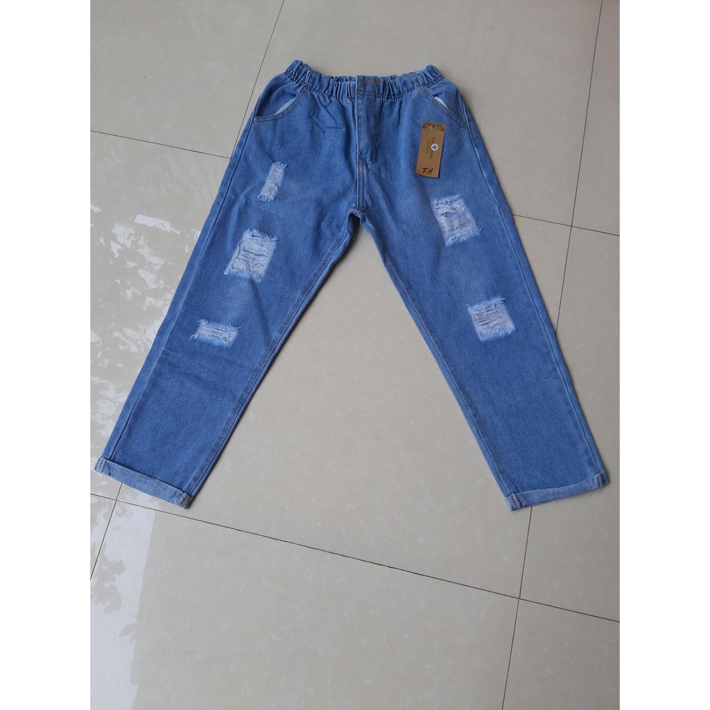 QUẦN BAGGY JEAN LƯNG THUN RÁCH CAO CẤP  SHOP PHƯƠNG CHÂU