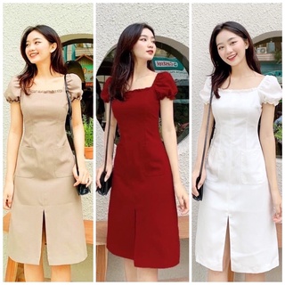 Đầm váy kem cổ vuông 2 túi (kèm hình thật)