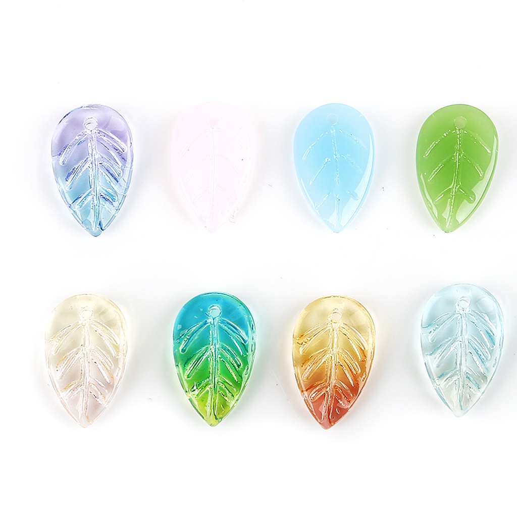 Hạt Thủy Tinh Hình Chiếc Lá Bốn Mùa Có Lỗ Nhiều Màu Sắc Dùng Làm Trang Sức Thủ Công