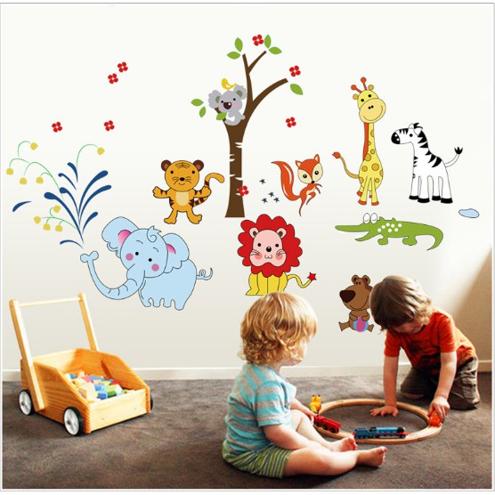 Decal trang trí Voi xanh và các bạn cùng vui chơi ( Kèm Video thật )