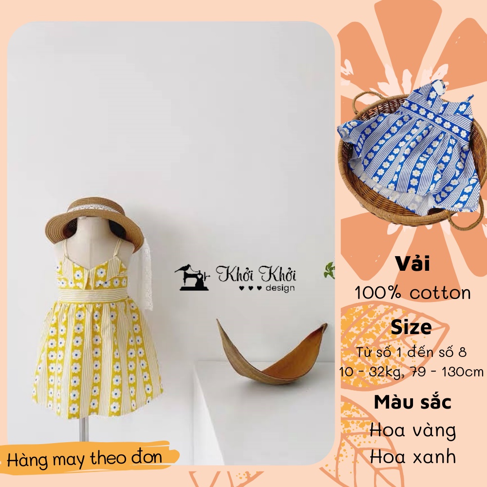 Váy hai dây ngày hè cho bé phối cùng họa tiết hoa phù hợp đi biển cùng gia đình