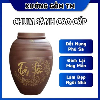 Hũ sành đựng gạo, đựng nước, ngâm rươu chữ Tài Lộc gốm sứ Bát Tràng mẫu nắp tròn