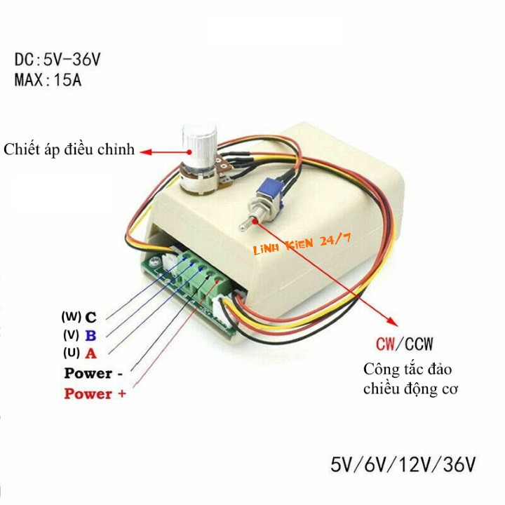 Mạch xung (mạch ESC) điều khiển động cơ không chổi than BLDC 3 Pha 5V - 36V 15A