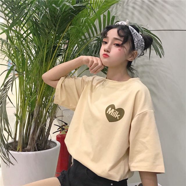 Áo thun tay lỡ ❤ Clip thật❤umisex free size Milk
