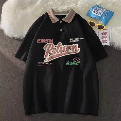 Áo sơ mi nam polo đơn giản thời trang Hàn Quốc xu hướng bông lỏng nửa tay áo sơ mi thun nam cổ bẻ