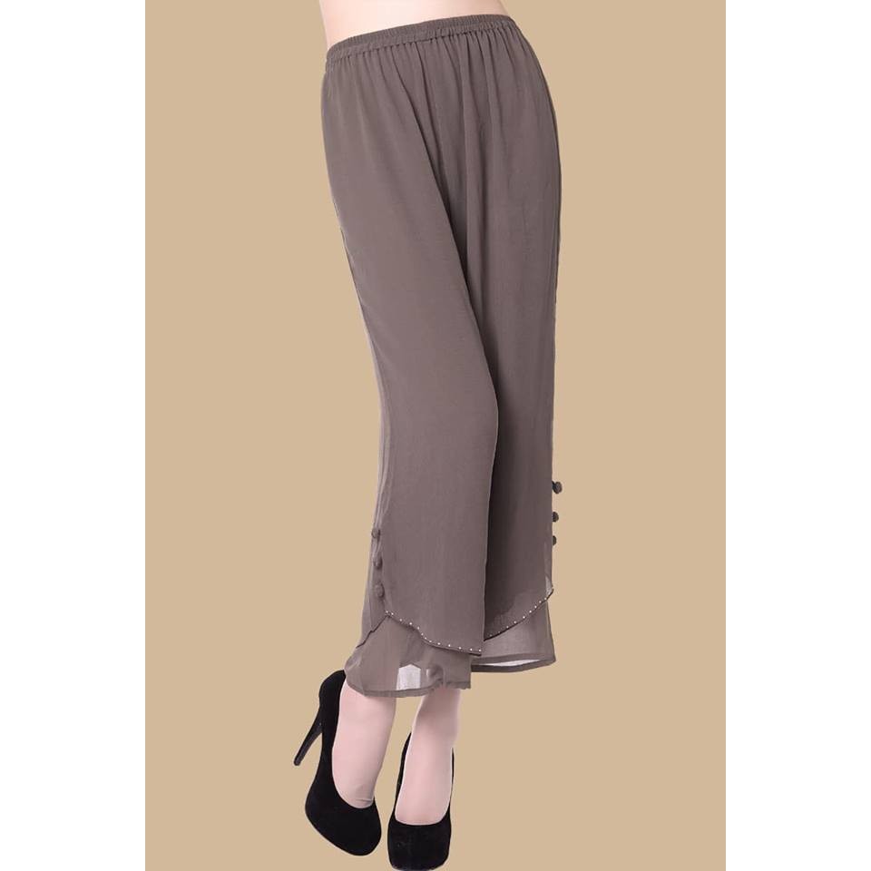 Q1411 Quần ống rộng nữ dài mắt cá vải chiffon hè mát cho người trung tuổi cao cấp hàng nhập