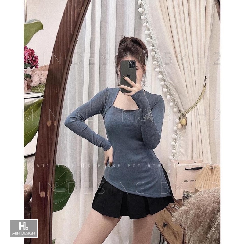 ÁO KIỂU CỔ VUÔNG, ÁO LEN TĂM THÊU TAY HOTTREND CHẤT ĐẸP MS15727