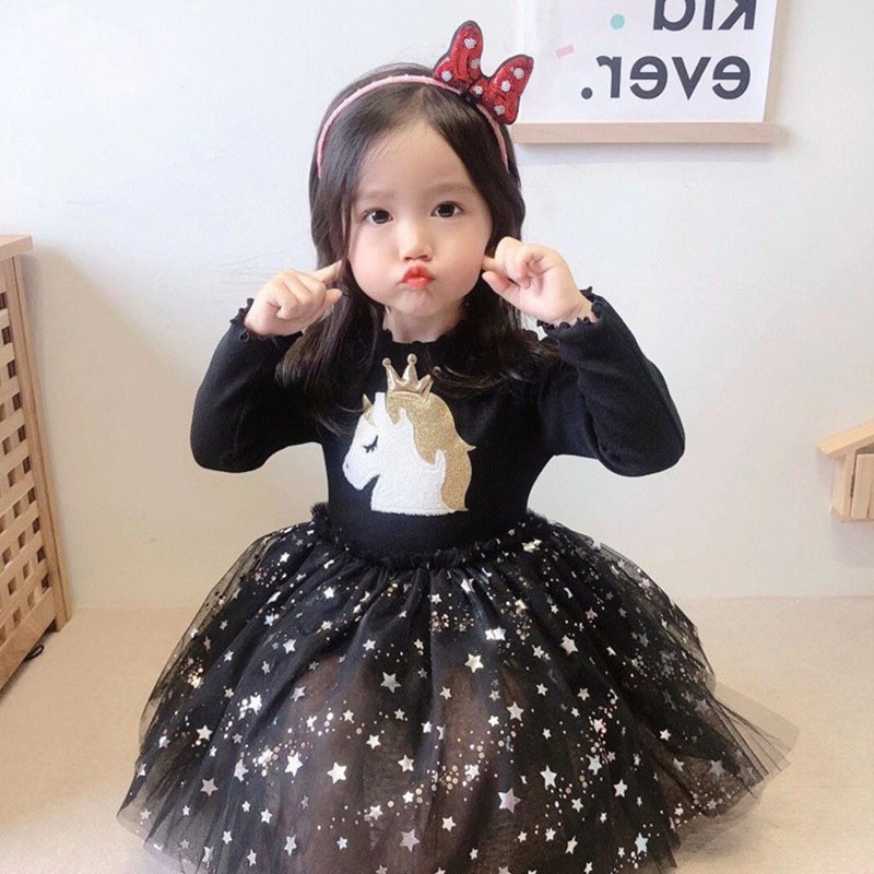 Đầm công chúa bé gái tay dài chân váy phối lưới