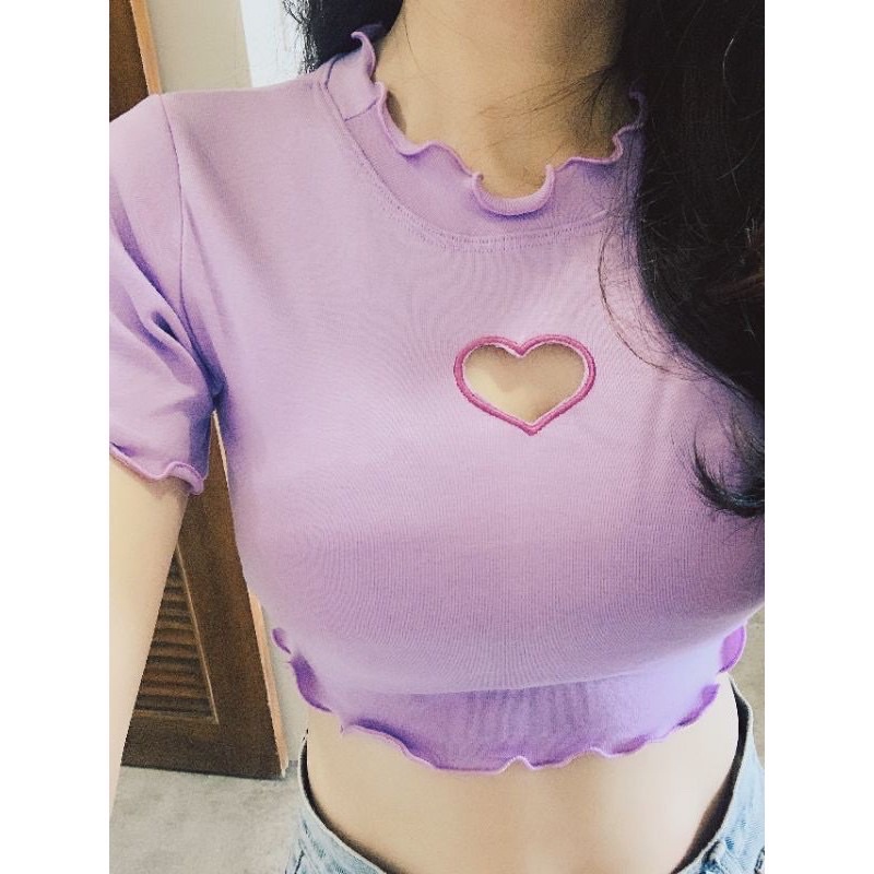 Áo Thun Croptop Ôm Body Khoét Ngực Tim 🖤🖤
