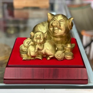 Tượng heo đồng mẹ con, tượng lợn mẹ con phong thủy để bàn đk 20cm