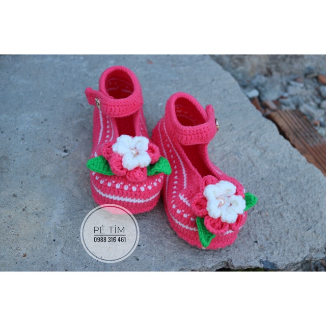 Giày len handmade/ giày búp bê hồng dâu