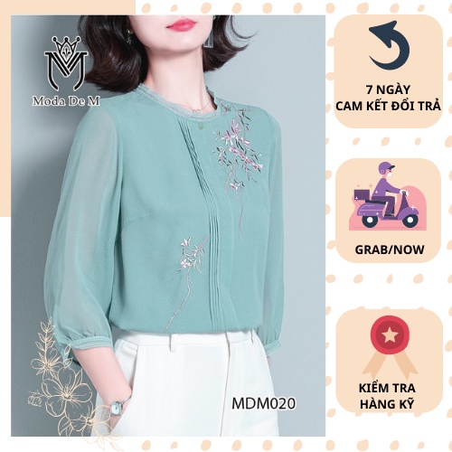 Áo trung niên nữ sơ mi voan chiffon họa tiết thêu hoa sang trọng tặng mẹ, đủ size M - 3XL - MODA 020
