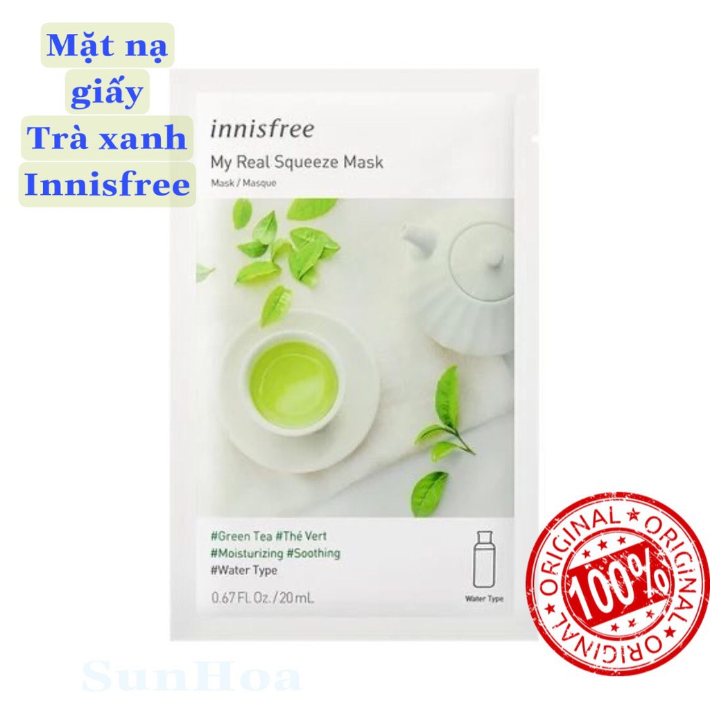 Mặt Nạ Giấy  ☘ Trà Xanh innisfree My Real Squeeze Mask EX Green Tea