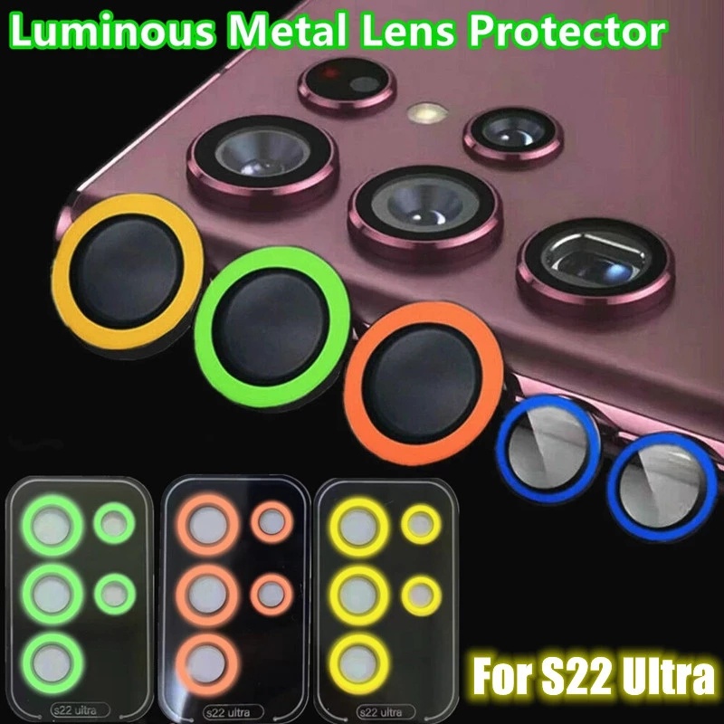 Kính Cường Lực Dạ Quang Viền Kim Loại Bảo Vệ Camera Cho Samsung Galaxy S22 Samsung S 22 S22 Plus Ultra