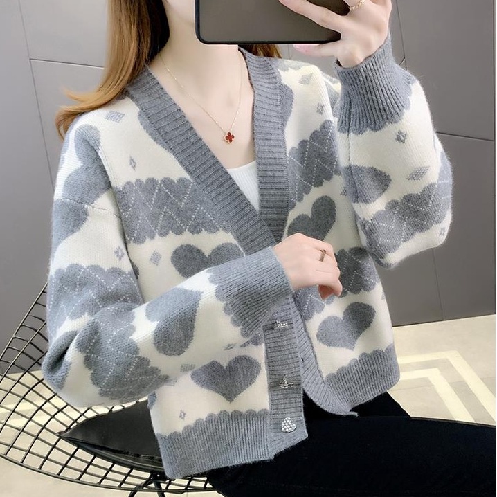 Áo Khoác Cardigan Dệt Kim Mỏng Dáng Rộng Cổ Chữ V Xinh Xắn