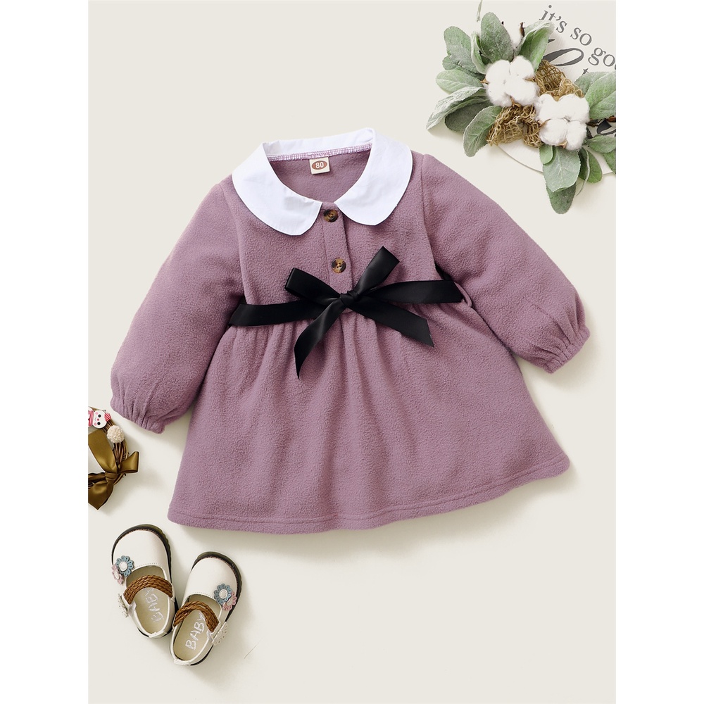 Đầm MIKRDOO dáng chữ A tay dài cổ peter pan dễ thương dành cho bé gái 0-2 tuổi