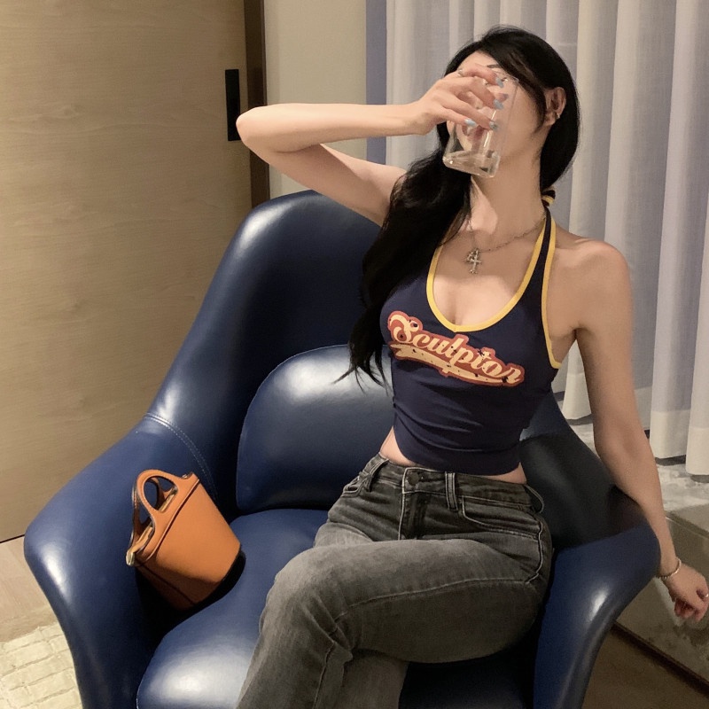 Áo Hai Dây In Chữ Quyến Rũ Hợp Thời Trang