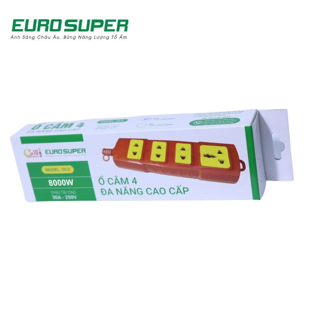 Ổ Cắm Điện Đa Năng EUROSUPER Chống Giật, Siêu Chịu Tải Màu Cam Vàng 4P.8000V C15E