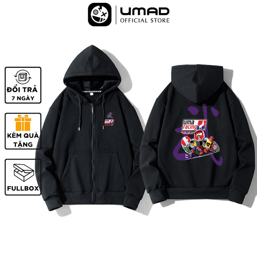 Áo khoác dây kéo UMAD unisex racing biker Uma nam nữ vải da cá cao cấp co giãn 4 chiều, thoáng mát