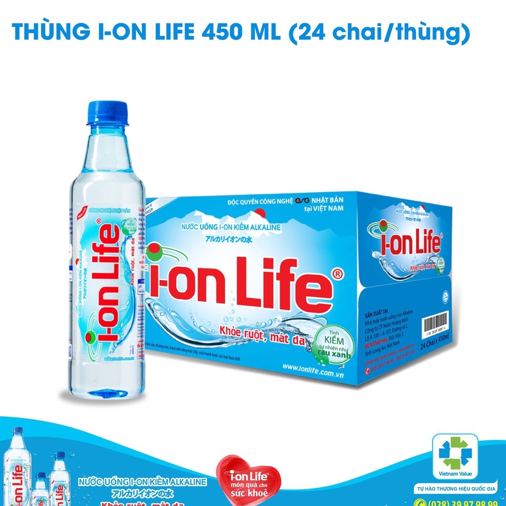 Thùng 24 Chai Nước Uống I-On Kiềm Akaline I-On Life 450ml/Chai - Nước Uống Kiềm Cao Cấp