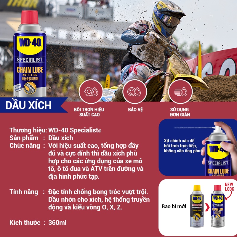 Chai Xịt Dưỡng Sên Xích WD 40 Chain Lube Chính Hãng Dầu Bôi Trơn Sên Xe Máy Xe Đạp 360ml