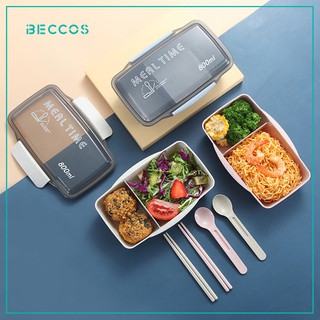 BECCOS Hộp cơm trưa rơm Bento di động với đũa đũa