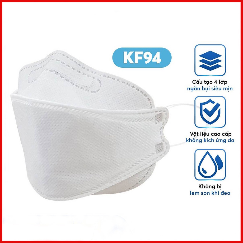 Combo 50 khẩu trang KF94 4 Lớp màu trắng loại dày thiết kế 4D cao cấp chống bụi mịn và kháng khuẩn