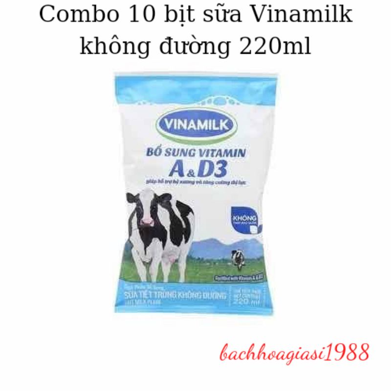NOW SHIP- Combo 10 bịt sữa Vinamilk CÓ ĐƯỜNG- KHÔNG ĐƯỜNG 220ml