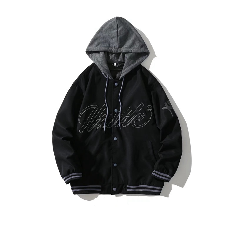 Áo khoác bóng chày hai lớp có mũ phong cách Hàn Quốc thời trang cho unisex