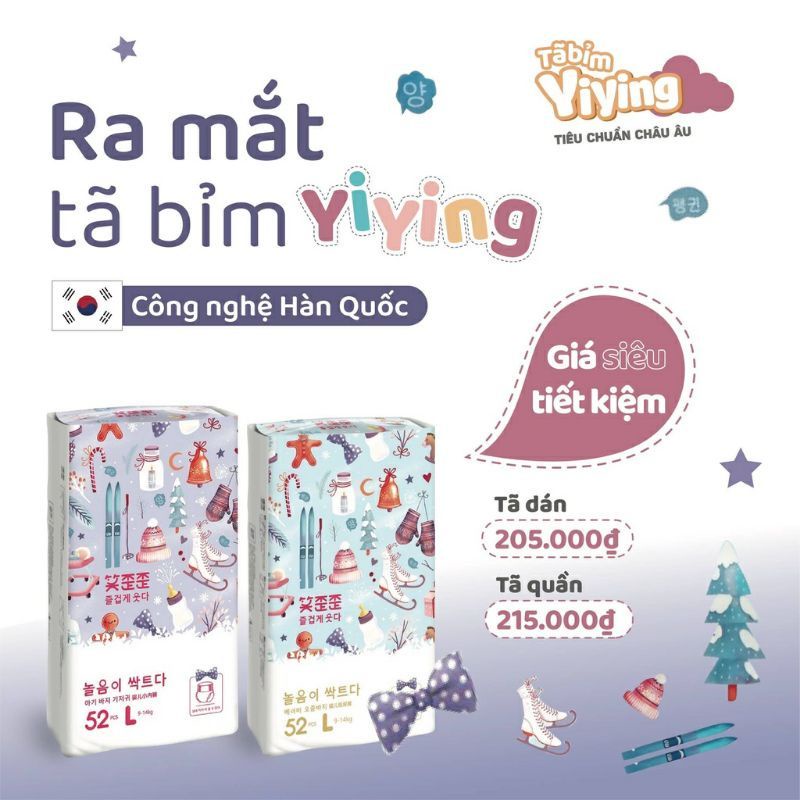 Tã/Bỉm dán/quần Yiying Bông Tuyết Mới S72/M60/L52/XL44/XXL40/XXXL36