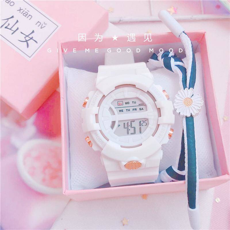 Makaron màu đồng hồ điện tử nữ sinh viên Hàn Quốc đơn giản trong gió Girl Girl thể thao kỹ thuật số đầu học sinh đầu học