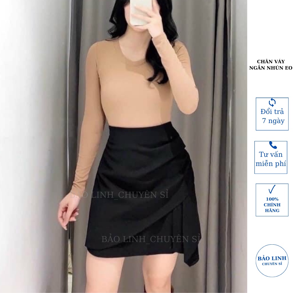 Chân váy ngắn lưng cao nhún eo chữ A vạt chéo phong cách sang chảnh