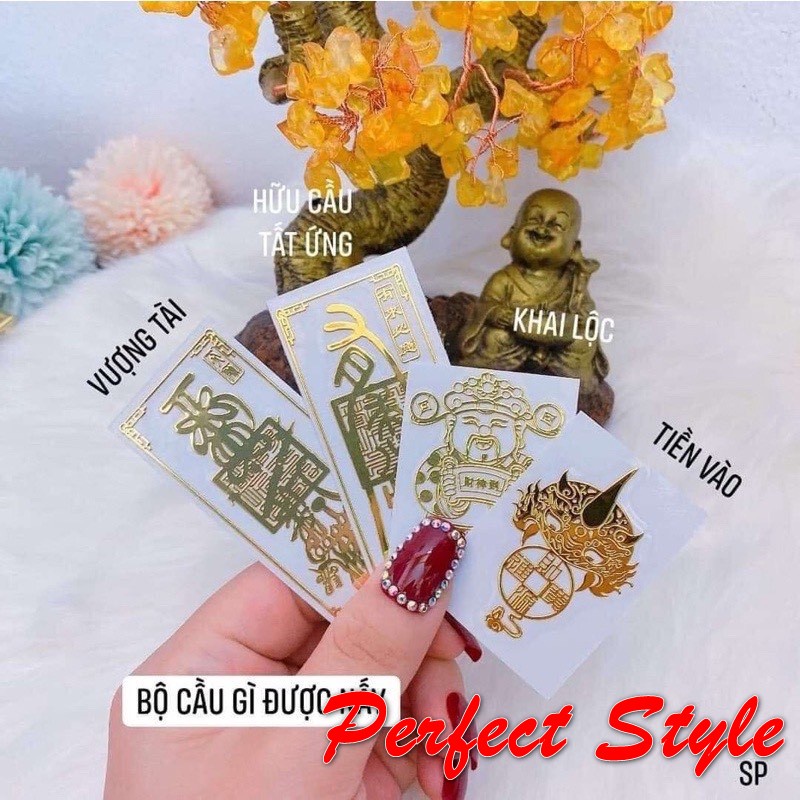 Miếng Dán Linh Phù - THần tài - Tài Lộc, May Mắn, Phong Thuỷ - Mèo thần tài (Dán Điện Thoại, Đồ Dùng ...)