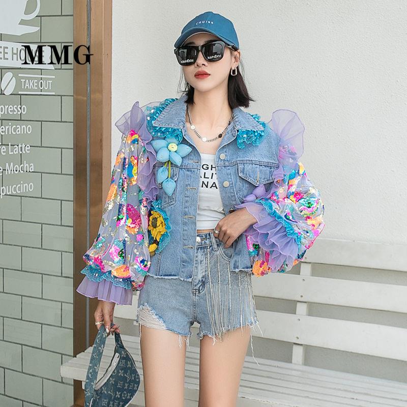 Áo Khoác Denim Ngắn Dáng Rộng Phối Lưới Phong Cách Đường Phố Thái Lan Cao Cấp Cho Nữ