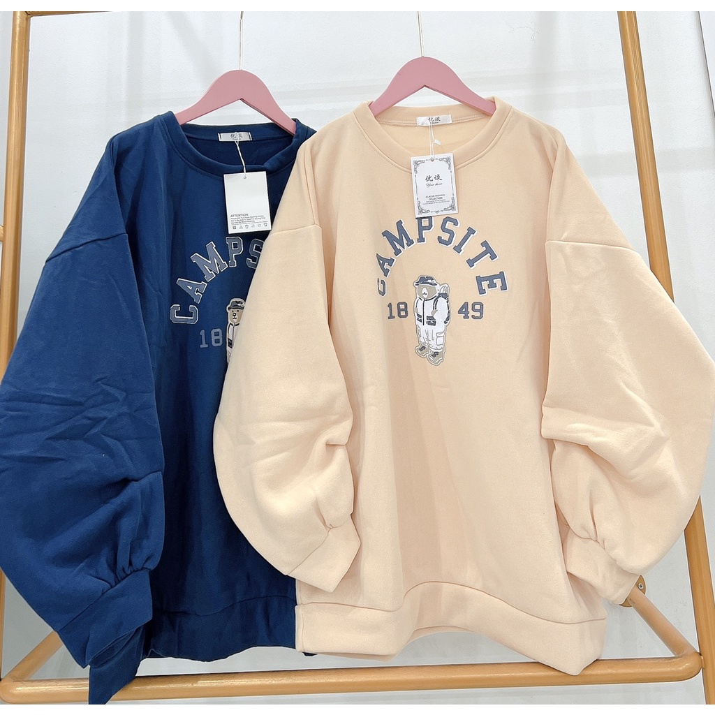Áo Sweater Form Rộng Unisex Tay Bồng Nam Nữ, Áo Sweater Gấu Chất Nỉ Hàn Xuất Dư Dày, Màu Siêu Độc Lạ