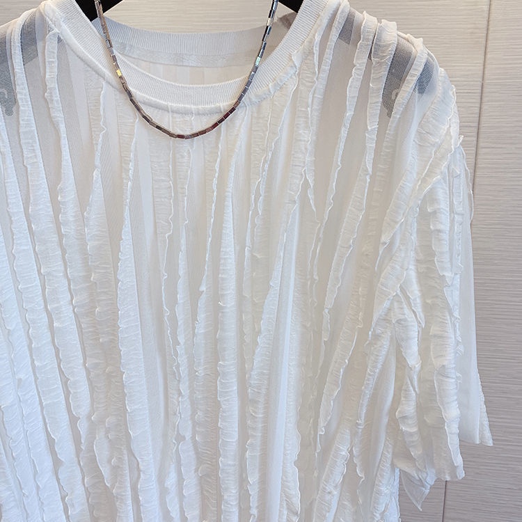 Áo Thun Tay Ngắn Dáng Rộng Viền Ren Bèo Phong Cách Hàn Quốc Thời Trang Mùa Hè Hàng Mới 2022