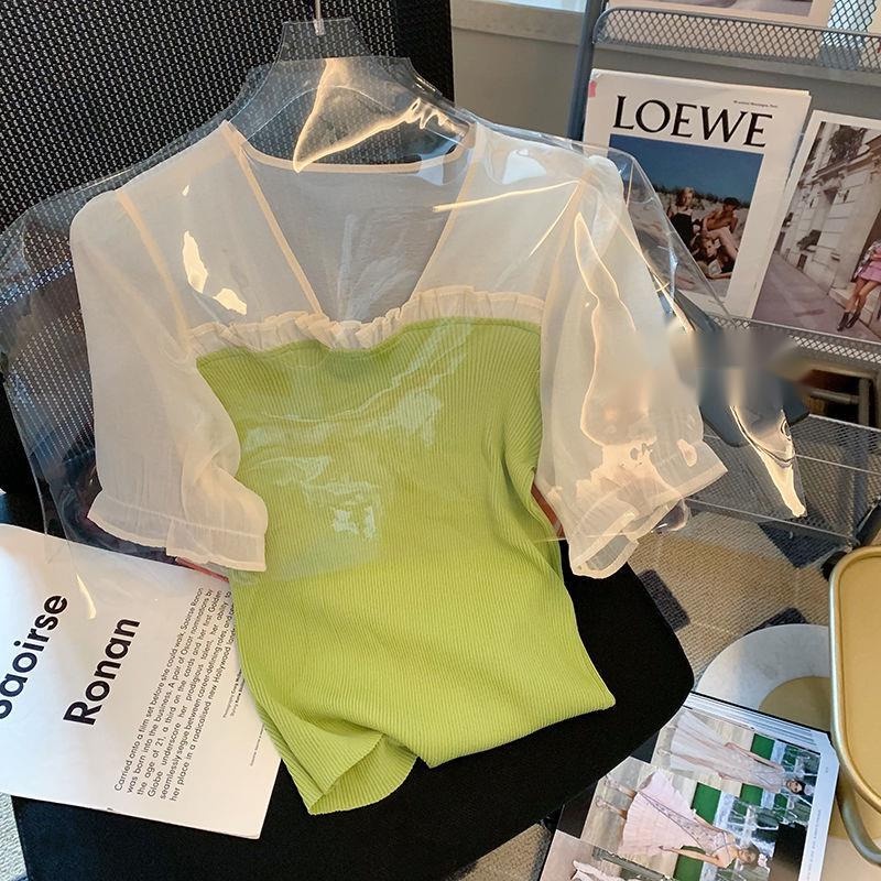 Áo Len Mỏng Ôm Dáng Tay Phồng Cổ Điển Thời Trang Mùa Hè Mới Dành Cho Nữ