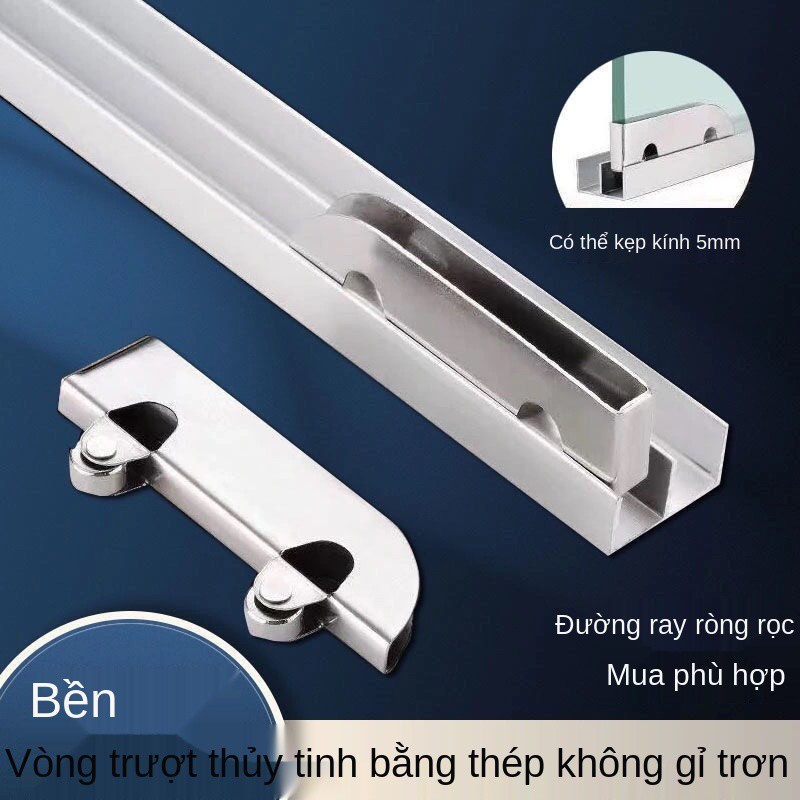 Đường ray cửa trượt bằng kính dày 5mm, rãnh kép hình núi dẫn hướng ròng rọc trưng bày Máng