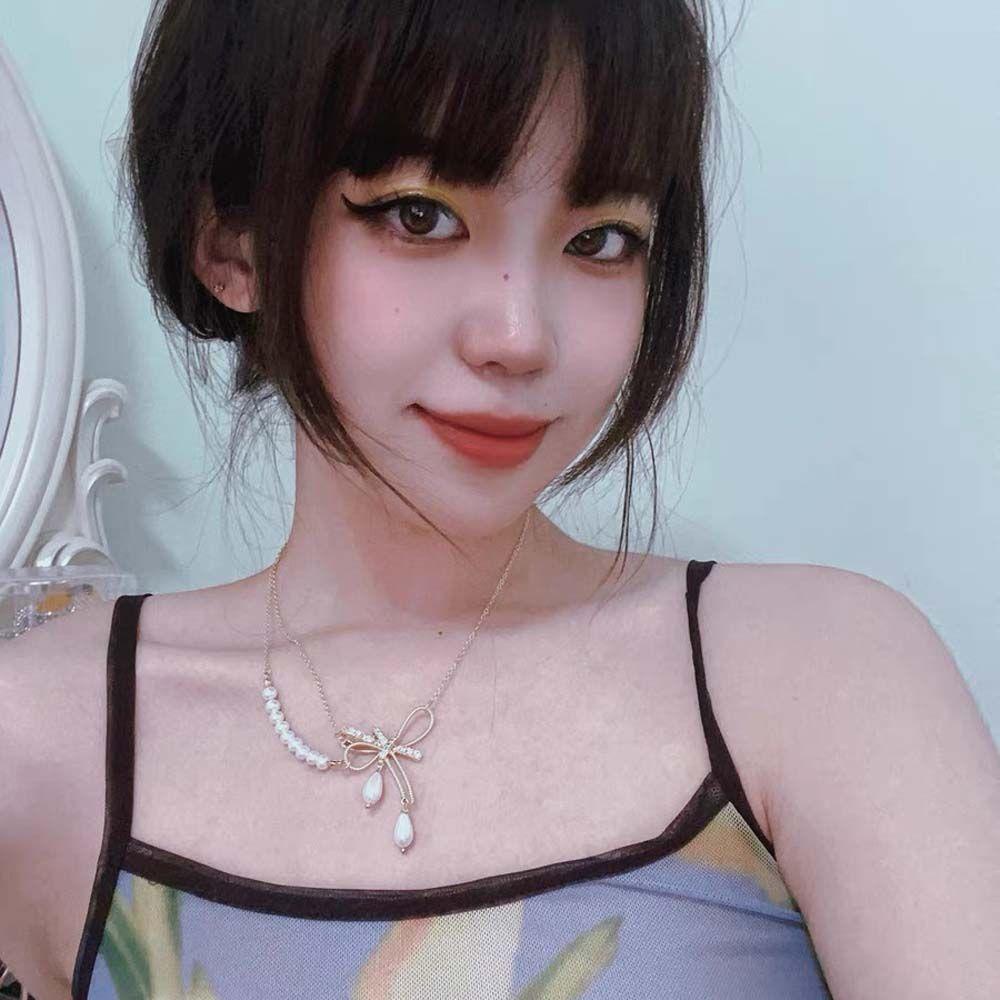 Vòng Cổ Ngọc Trai Đơn Giản Phong Cách Retro|Dây Chuyền Mặt Nơ Kim Loại Đính Đá Nhiều Màu Phong Cách Hàn Quốc Sang Trọng Cho Nữ