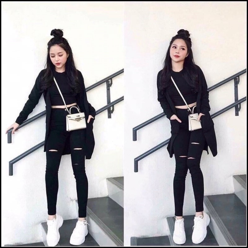 Quần tregging Jeans giấy siêu co giãn, eo thon