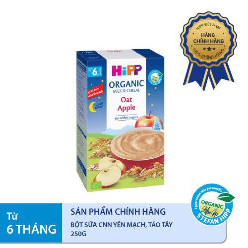 (6M) bột ăn dặm yến mạch táo tây hipp 250g