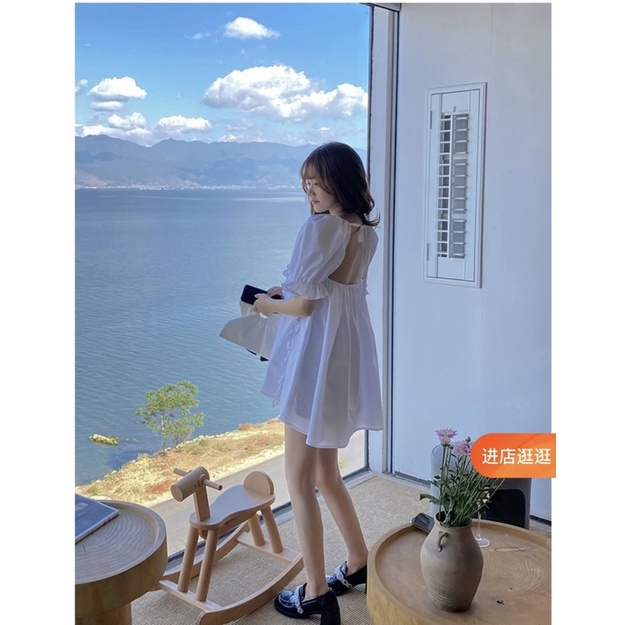 Váy Trắng Tiểu Thư Bánh Bèo - Đầm Babydoll Viền Bèo Hở Lưng Siêu Xinh