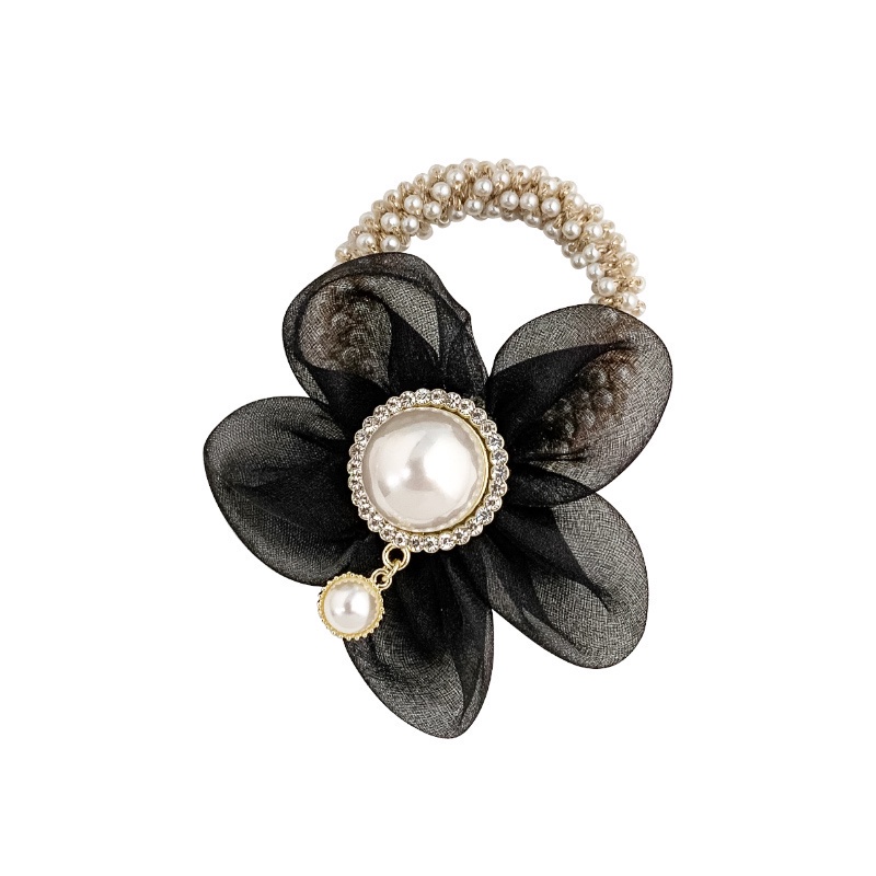 Dây Cột Tóc Ren Hoa Đính Ngọc Trai Nhân Tạo Phong Cách Hàn Quốc