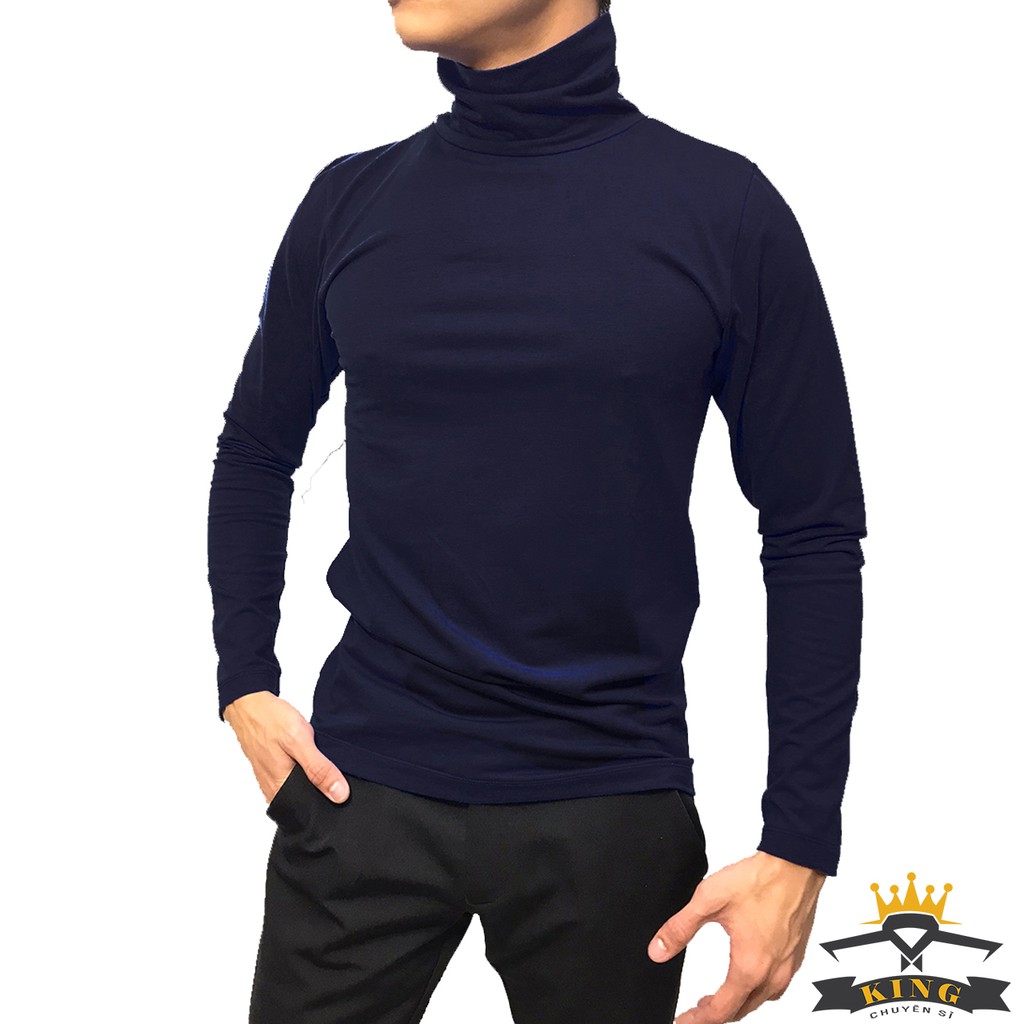 Áo cổ lọ nam tay dài KING áo cổ cao nam bigsize chất thun cotton dày dặn, from ôm giữ nhiệt tốt T13