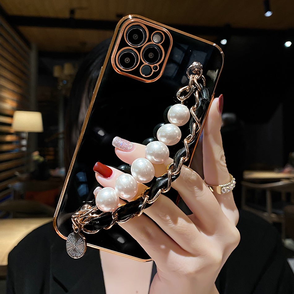 Ốp Điện Thoại Da PU Có Dây Đeo Ngọc Trai Sang Trọng Cho iPhone 13 12 11 pro XS max 6 6S 7 8 Plus X SE2020 XR 12