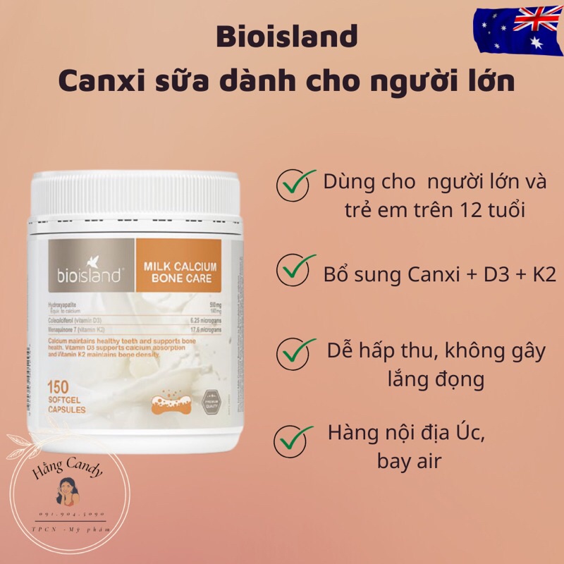 (HÀNG CHUẨN AUTH) - Canxi sữa dành cho người lớn Bioisland bone care
